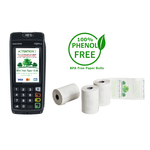 Ingenico Desk 5000 credit card terminal with 50 branded BPA-free paper rolls for receipts